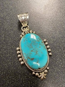 Sterling Silver Turquoise Cabochon Pendant Southwestern Style