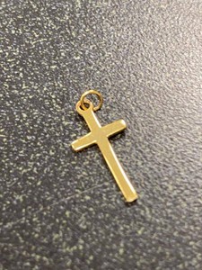 Unmarked Yellow Gold Tone Cross Pendant Charm Small Polished Finish