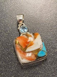 925 Sterling Silver Southwestern Inlay Pendant Blue Accent Stone