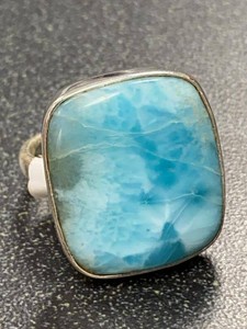 Sterling Silver Larimar Statement Ring Size 10 Blue Cushion Cabochon