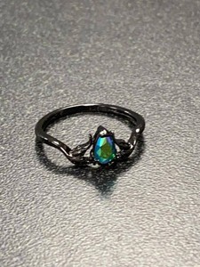 925 Sterling Silver Mystic Topaz Pear Ring Black Tone Size 8.5