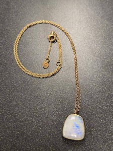 Unmarked Rainbow Moonstone Pendant Necklace Gold Tone Bezel Set