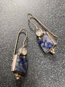 Vintage Sodalite & Moonstone Style Drop Dangle Earrings Pair