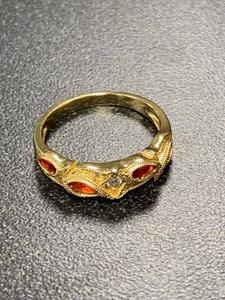 Vintage Gold Tone Orange Rhinestone Band Ring Approx Size 9