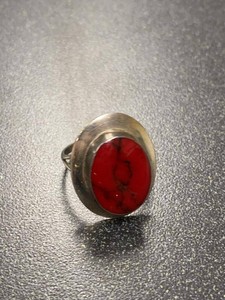 925 Sterling Silver Red Stone Oval Statement Ring Size 10 Good