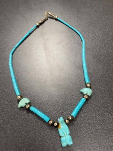Southwestern Turquoise Heishi Fetish Necklace With Carved Bear