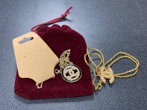 Chanel MarkedReworked CC Pendant Necklaces Faux Pearl Gold Tone