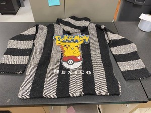 Vintage Pokemon Baja Hoodie Mexico Youth Size 8 Black White Striped
