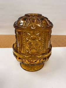 Vintage Amber Pressed Glass Fairy Lamp Pedestal Candle Holder
