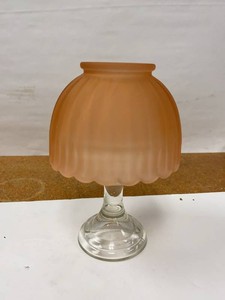 Vintage Art Glass Fairy Lamp Peach Satin Shade on Clear Glass Base