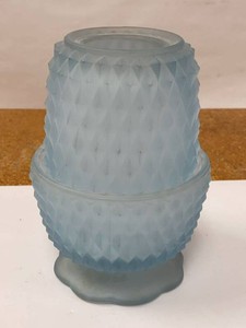 Vintage Blue Frosted Glass Fairy Lamp Diamond Point 2 Piece Candle Shade