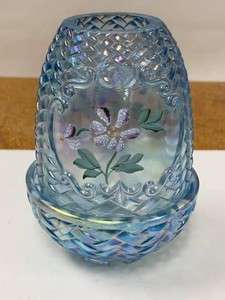 Fenton Iridescent Hand-Painted Floral Glass Fairy Lamp 2 Piece