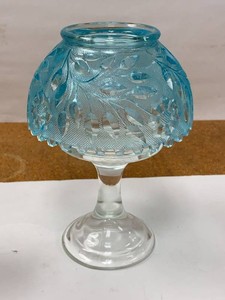 Vintage Aqua Blue Pressed Glass Fairy Lamp Candle Holder