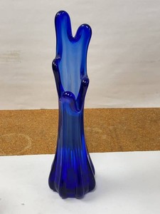 MCM Cobalt Blue Swung Art Glass Vase Ribbed Base