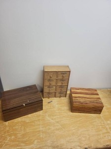 Lot of Wooden Humidor Boxes & Small Spice Drawer Cabinet Decor
