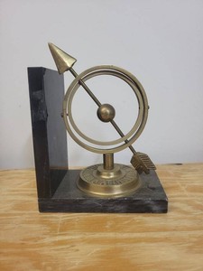 Vintage Brass Armillary Sphere Bookend Black Marble Base Decor