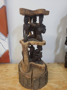 Hand Carved African Figural Wood Plant Stand Sculpture Approx 18in