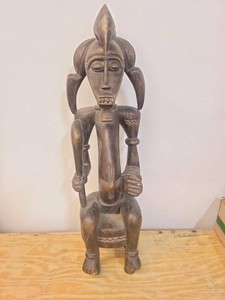 Vintage African Tribal Style Hand Carved Wood Seated Figure Sculpture