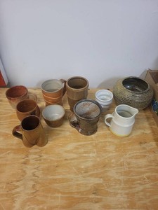 Mixed Studio Pottery Stoneware Mugs Bowls Pitcher & Vase Lot
