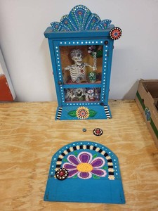 Mexican Folk Art Day of the Dead Skeleton Nicho Shadow Box Shrine