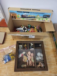 Schylling Train Station Toy w Vintage Figures Miniatures Box Lot