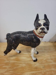 Vintage Cast Iron Boston Terrier Dog Doorstop Statue Figure