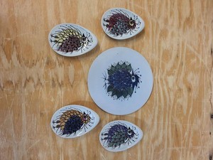 Royal Copenhagen Fajance Bird Motif Dishes & Plate Danish Modern