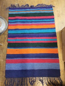 Handwoven Striped Accent Rug With Fringe Multicolor Approx 35x49