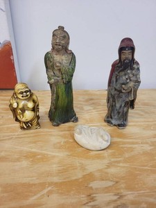 Vintage Asian Ceramic Figurines Buddha Mudman Figures Stone Carving