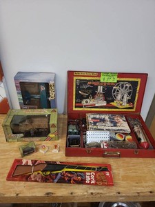 Box Lot Vintage Toys Erector Set Model Vehicles Cork Rifle