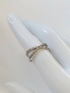 Sterling Silver Crossover Ring with Clear Stones