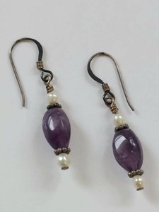 Handmade Amethyst and Pearl Earrings with Sterling Silver Hooks