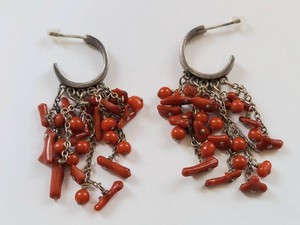 Vintage Sterling Silver Earrings with Red Beads