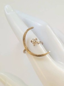 Vintage Crescent Moon Ring Clear Faceted Stone Adjustable Style US 8 Boho