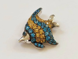 Sterling Silver Blue & Orange Stone Fish Pendant