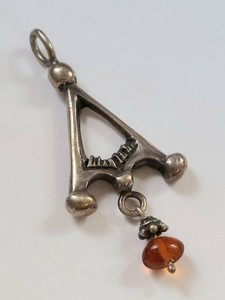 Vintage Silver Pendant with Amber-Colored Bead