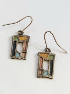 Sterling Silver Carly Wright Geometric Artisan Earrings with Colorful Inlays