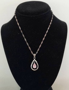 Sterling Silver Necklace with Pink Teardrop Pendant