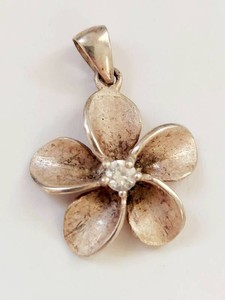 Sterling Silver Flower Pendant with Center Stone, 925 Stamped