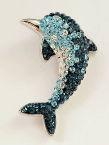 Sterling Silver Dolphin Brooch with Blue Crystals