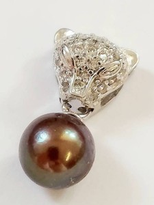 Panther Head Pendant with Tahitian Pearl Accent and Sterling Silver