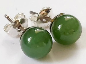 Green Jade Stud Earrings with Metal Backs