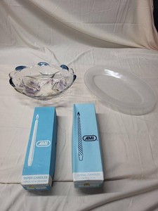 Glass Serving Bowl Platter & Assorted Taper Candles Decor Lot