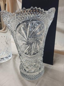 Pair of Clear Glass Flower Vases Cut Glass Pressed Glass Decor