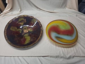 Santa Fe Art Glass Platter & Abstract Decorative Charger Set