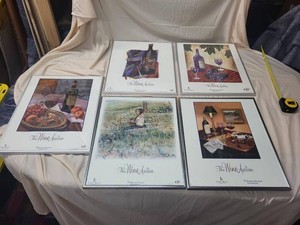 Set of 5 Framed The Wine Auction Event Prints Silver Frames