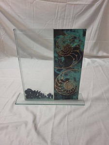 Contemporary Art Glass Vase Nautilus Shell Copper Patina Table Decor