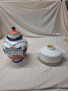 Charmcraft Stoneware Casserole Biscotti Jar Pottery Kitchen Lot