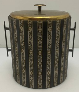 Mid Century West Bend Ice Bucket Barware Hollywood Regency With Handles BlackGold 10 Tall