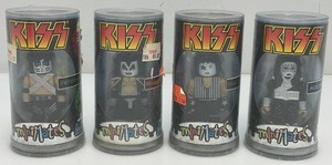 Vintage Collectible Miniature Complete Set Of KISS Ace Frehley Original Makeup, Gene Simmons, Peter Criss And Paul Stanley Minimates Both New Old Stock